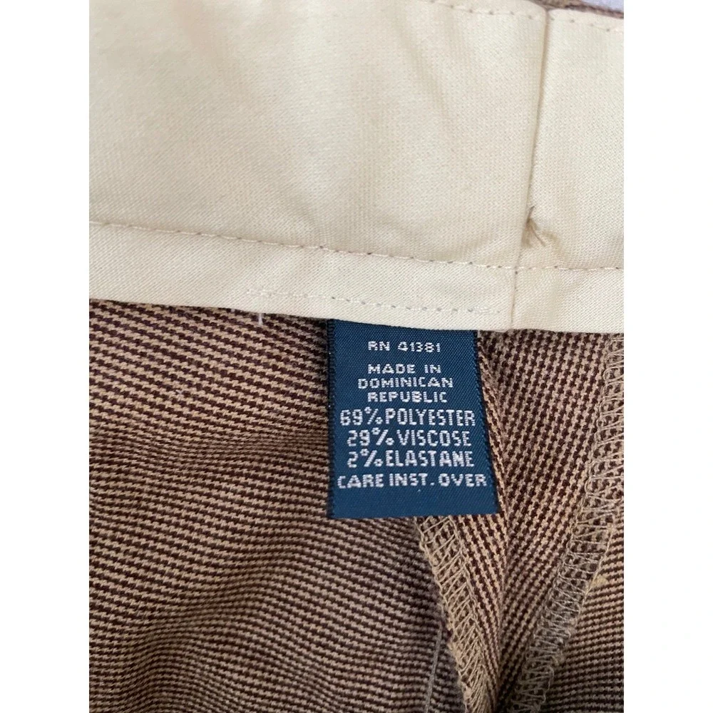 Polo Ralph Lauren Houndstooth Dress‎ Pants 38x32 Brown Pleated Cuffed Trousers